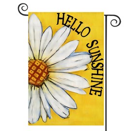 DMERBYL Hello Sunshine Summer Garden Flag Floral 12x18 Inch Double Sided for Outside Daisy Welcome Burlap Small Seasonal Yard Decoration
