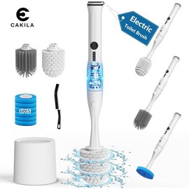 CAKILA 10-in-1 Electric Toilet Scrubber Kit – Auto Pop-Up Brush Heads, 2 Splash-Proof Modes, 90min Fast Charge, Ultra Lightweight Bowl Cleaner with Disposable & Nylon Brushes for Bathrooms - Color: Electric Cleaning Brush