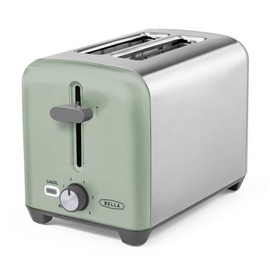 BELLA 2 Slice Toaster, Quick & Even Results Every Time, Wide Slots Fit Any Size Bread Like Bagels or Texas Toast, Drop-Down Crumb Tray for Easy Clean Up, Stainless Steel and Sage
