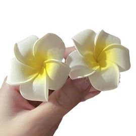 4Pcs Hawaiian Plumeria Foam Flower Hair Clips, 7cm White and Pink Beach Party Hair Accessories