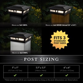 Classy Caps SLX772B 6x6 Black Aluminum Oxford Solar Post Cap – High-Performance Solar Lighting, 2 LEDs, Durable Cast Aluminum, Decorative Glass Lens, Easy DIY, Fits 6"x6", 5.5"x5.5", 5"x5"