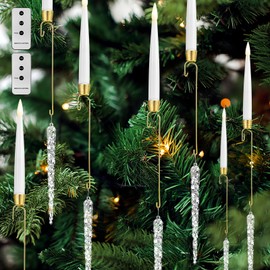 Baquler 24 Pack Christmas Tree Candles with Remote, Hanging Crystal Christmas Icicle Ornaments for Xmas Tree, Flameless LED Taper Battery Operated Candles for Home Winter Decor