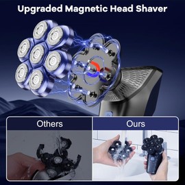 Head Shavers for Bald Men, Bald Head Shavers for Men, 7D Electric Magnetic Shaver Razor Face Hair Trimmer, Rechargeable LED Display IPX7 Waterproof Detachable 10 in 1 Grooming Kit (Blue)