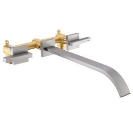 BEIYI Wall Mount Tub Filler, Brushed Nickel Wall Mounted Bathtub Faucet Brass Extra Long High Flow Bath Tub Faucet Set, BY005TN