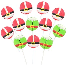 Assorted Christmas Lollipops, Santa and Elf Fruit Punch Flavored Suckers, Individually Wrapped Pieces, Holiday Party Favors, 12 Count