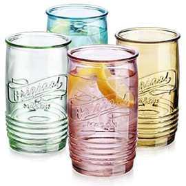 Glaver's Set Of 4 Original Mason Collins Glasses Assorted Colored Drinking Glasses For Juice, Cocktails, Beverage Glass Cups, Hand Wash-In Cold Water (Original Mason Colored 20 OZ)