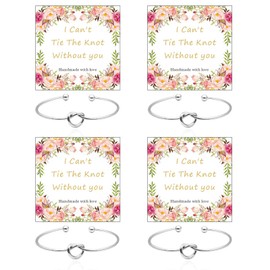 4Pcs Bridesmaid Bracelets for Women Girls Bridesmaids Gifts for Wedding Gold Knot Bracelet with I Can't Tie The Knot Without You Bridesmaid Cards