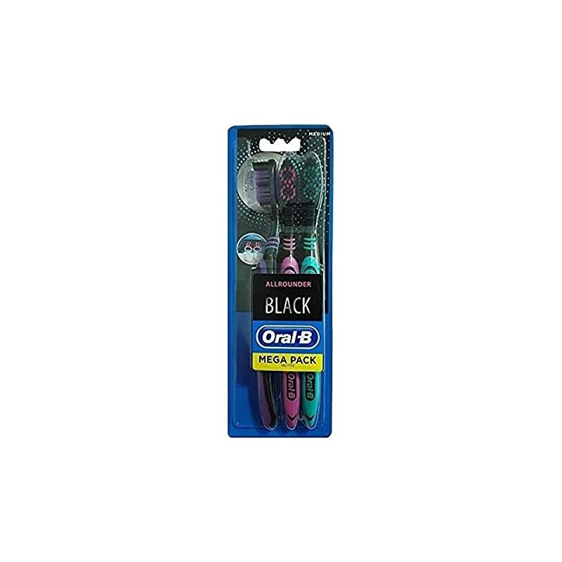 Oral-B Manual Toothbrushes Allrounder Black, Medium, Pack of 3