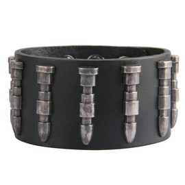 Jeilwiy Leather Cuff Bracelet Bullets Wrap Bracelet Punk Rock Biker Tough Guy Wristband Bangle Black