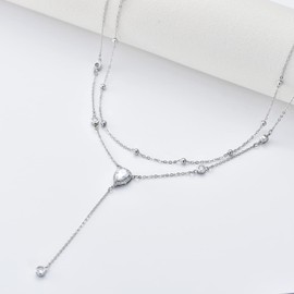 HUKKUN Lariat Layered Necklaces for Women 925 Sterling Silver Boho Layered Necklaces Long Y Necklace Jewellery Gifts for Women