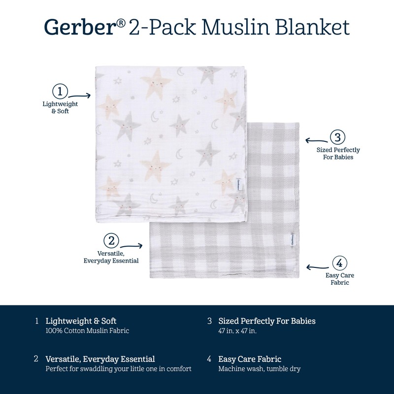 Gerber 2pk Muslin Blanket - Celestial