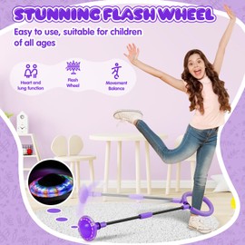 chimoo Children's Flashing Jumping Ring, Foot Gyro, Foldable Ankle Skip Ball, Sports Jumping Ball with Light Wheel, Purple Flashing Jumping Ball, Girls Aged 6, 7, 8, 9 and 10 Years