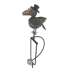 Red Carpet Studios Garden Stake Yard Art Metal and Glass Balance Rocker with 4-Prong Stake, 51" Tall, Wise Old Crow