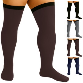 Men's Plus Size Thigh High Compression Socks – Full Leg 20–30 mmHg Medical Support for Swelling, Varicose Veins & Travel, Brown, XX-Large