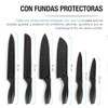 Casa Litus Cuchillos de Cocina Negros Acero Inoxidable 6 Piezas