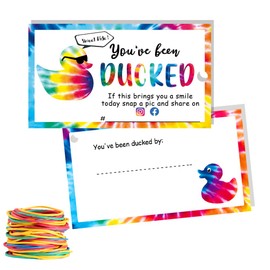 Duck Tags, You've Been Ducked - Ducking Game Card, 50 Pack, 3.5 x 2'' Business Card Size, With Round Hole and Rubber Bands