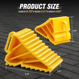 DNA MOTORING 2pcs Wheel Chocks Lightweight Heavy-Duty Hard Plastic Wheel Stoppers for Cars RVs Trucks ATVs, Keeps Trailer in-Place, with Handle, Yellow, 2-Pack, TOOLS-00700
