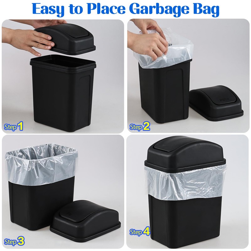 Loiycg 7 L Black Swing Lid Garbage Can, Small Plastic