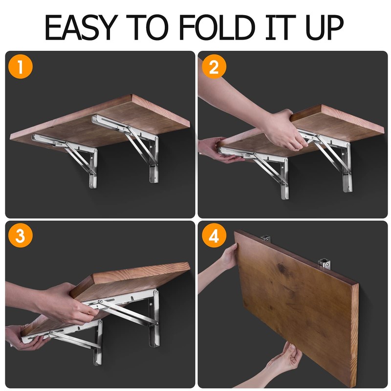 Folding Shelf Brackets 16 Inch, Pynsseu Heavy Duty Stainless Steel