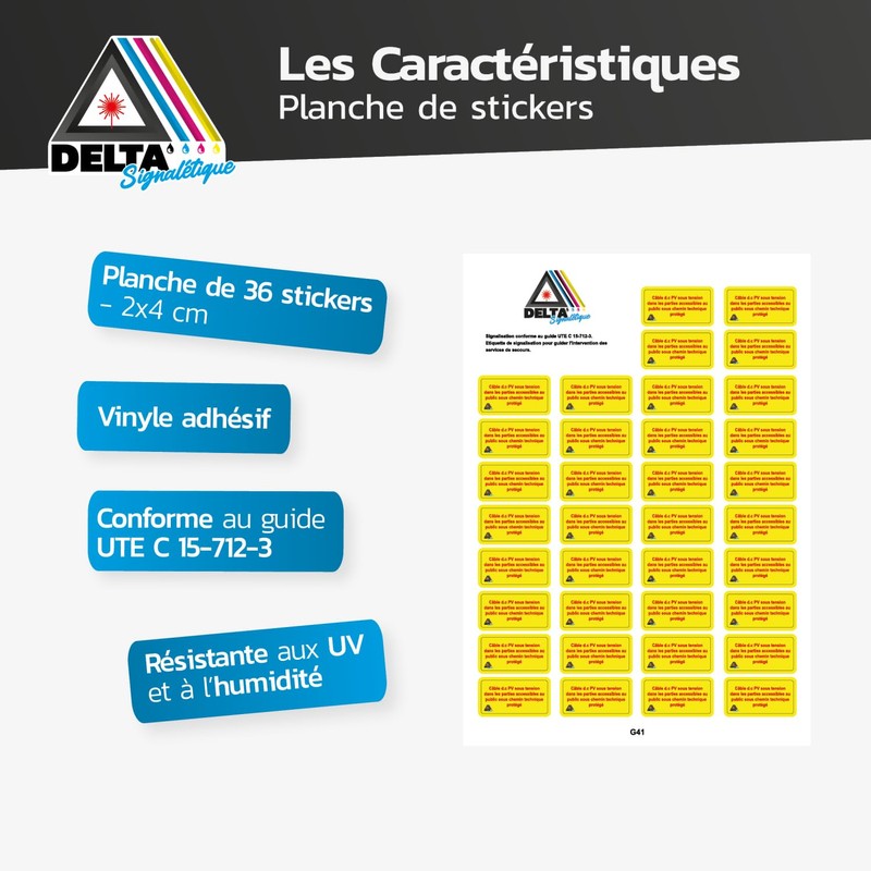 DELTA-SIGNALETIQUE.COM Photovoltaic Installation Label Board with 36 Stickers Conforms to