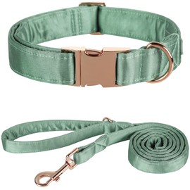 Lionet Paws Silk Dog Collar and Leash Set, Adjustable Comfortable Green Dog Collar with Metal Buckle for Small Medium Large Dog Boy Girl Gift, Neck 8-12 Inches