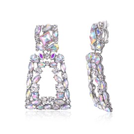 EVER FAITH Women's Rectangle Clip On Earrings Sparkly Rhinestone Geometric Statement Earrings Clips on Blue, Crystal