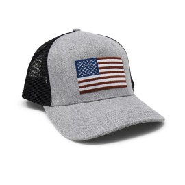 International Tie American Flag Hat - USA Flag Patriotic Trucker Baseball Snapback (Grey/Black)