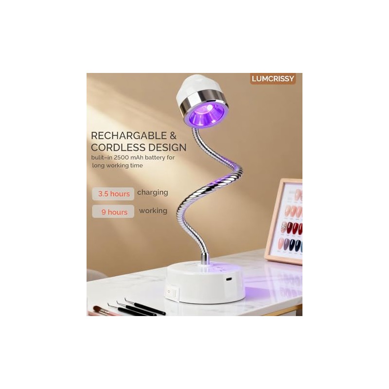 Lumcrissy 9W Touch Switch Gel Nail Lamp, Rechargeable Cordless UV/LED