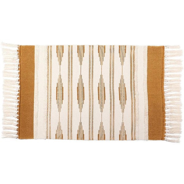 Okuna Outpost Yellow Bohemian Bathroom Rug with Tassels, Bohemian Style