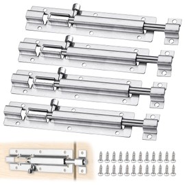 Door Security Slide Latch Lock, 4PCS 6 Inch Stainless Steel Sliding Door Latch with Screws, Barrel Bolt Latch, Slide Door Bolt for Home Yard Garden(Silver)