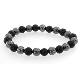 ISAAC WESTMAN® 8MM Polished Black Onyx and Hematite Stretch Bracelet for Men/Women/Unisex (7.5)