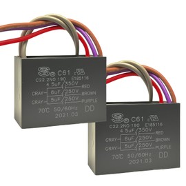 2Pcs C61 5 Wire 250VAC Ceiling Fan Capacitor C61 4.5uF+5uF+6uF