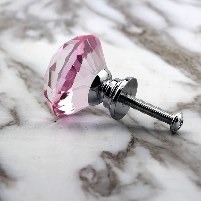 Pink Crystal Drawer Knobs - 6 PCS 30MM Glass Drawer