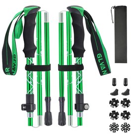 Glvaner Trekking Pole, Set of 2, Foldable, Trekking Sticks, Climbing, Lightweight, A7075 Aluminum, Approx. 9.1 oz (278 g), 5 Tiers Extendable, Stock, Walking Pole, Compact, Includes Storage Bag and