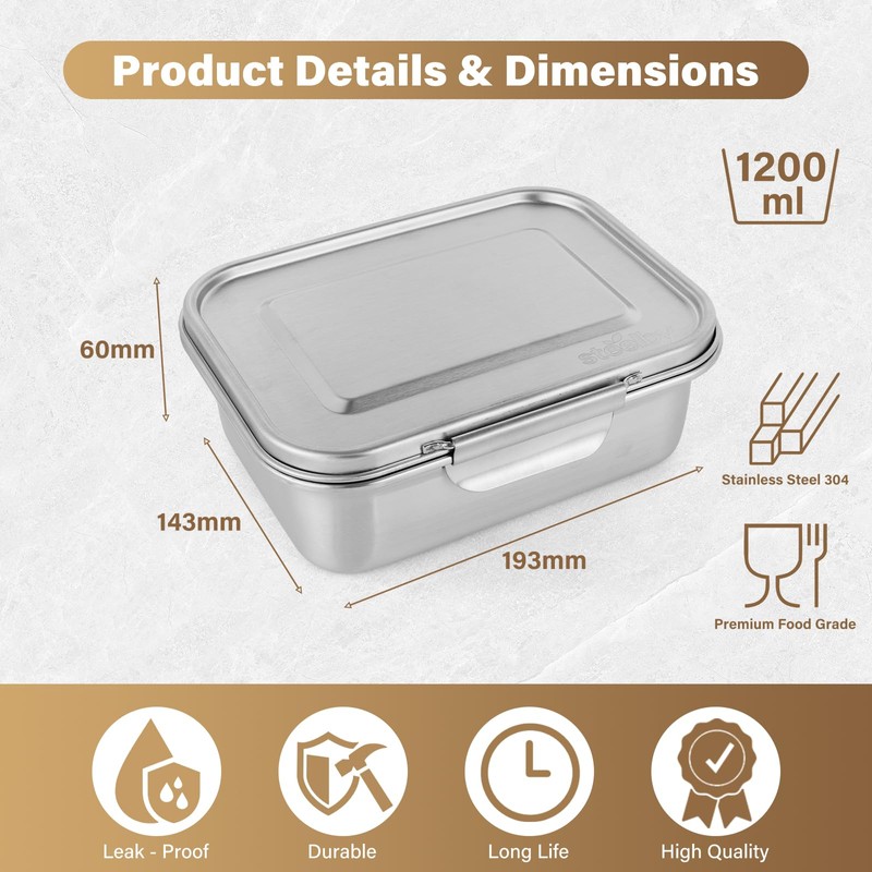 STEELBY Stainless Steel Lunch Box - Leak-Proof Bento Container with