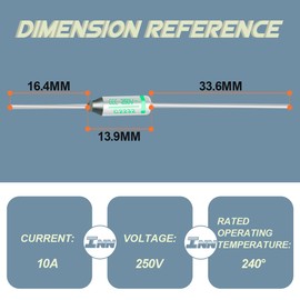 Innfeeltech 20 Pcs SEFUSE 10A 250V Thermal Fuses 240 Degree Celsius Thermal Cutoffs