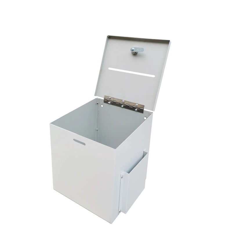 FixtureDisplays White Metal Donation Box 9X9X8 Suggestion Tithing Wedding Charity