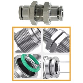Jienk 2Pcs 304 Stainless Steel Bulkhead Union 1/4" x 1/4" Tube OD Push to Connect Tube Fitting, PMM-1/4 Pneumatic Quick Connect Air Fitting