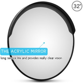 Morimoe Safety Convex Mirror, Acrylic Curved Traffic Mirror, Adjustable Bracket for Outdoor Indoor, Wide Angle Clear View (Size: 32")