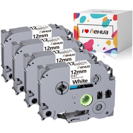 4 x hehua TZe231 Compatible with Brother P-Touch 12 mm Tapes, TZe Label Tape TZe-231 TZe 231 0.47 Laminated Label Tape for Ptouch H110 H107b H105 H100lb H1010, Black on White (12 mm x 8 m)