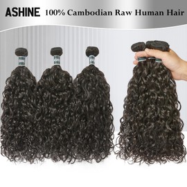 ASHINE Human Hair Bundles Deep Curly Water Wave, Unprocessed Cambodian Raw Hair 18 20 22 Inch, Flip Over Quick Weave Wet and Wave Bundles for Women Natural Black