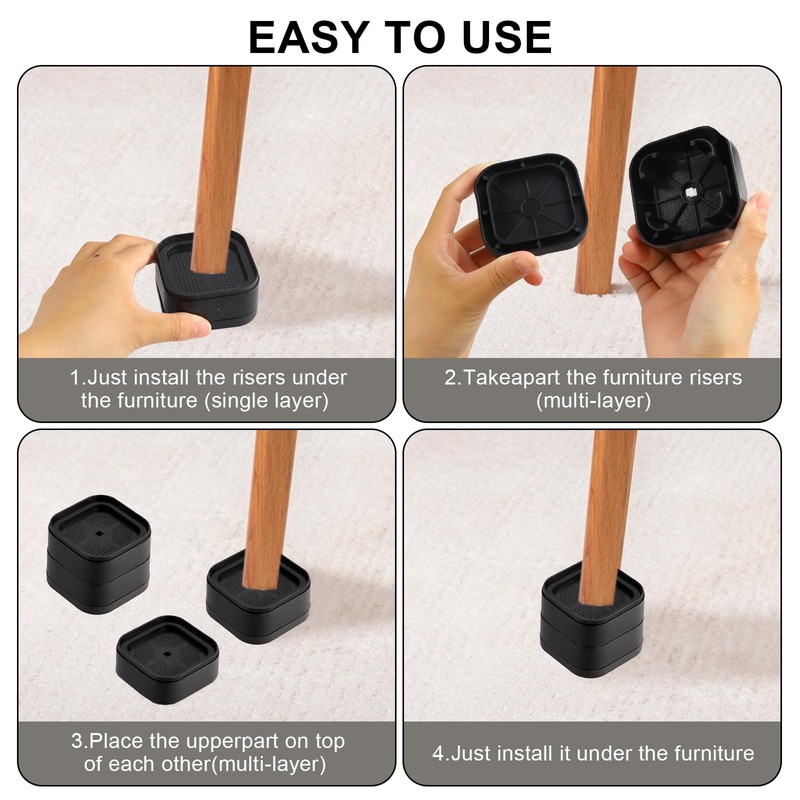 20Pcs Stackable Furniture Risers, Adjustable Bed and Table Leg Risers