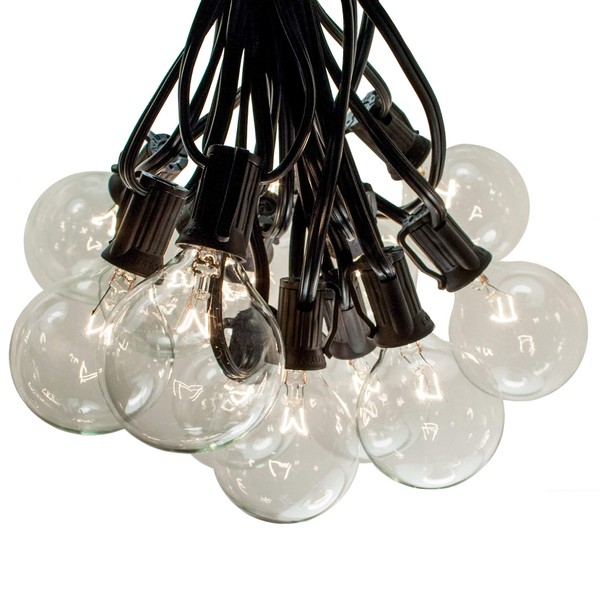 50 Foot Globe Patio String Lights - Set of 50 G50 2 Inch Clear Bulbs (Black Wire)