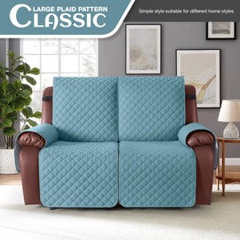 KinCam Waterproof Loveseat Recliner Cover, Non-Slip Reclining Couch Covers for 2 Seat, Recliner Sofa Cover Furniture Protector with Elastic Straps for Kids, Pets, Light Blue