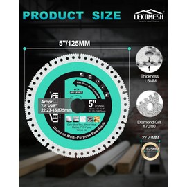 Diamond Brazed Multifunctional Saw Blade 3PCS - 5 Inch Diamond Blade for Grinder, High Durability Tile Saw Blade, Tile Grinder Blade for Metal, Marble, Ceramic Tile, PVC Wood, Dry Wet