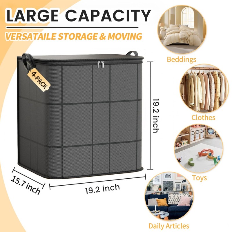 HausArtX 4 Pack Large Clothes Storage Bags, Comforter Storage organizers