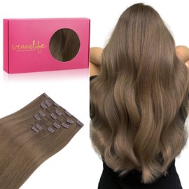 WENNALIFE Clip-In Real Hair Extensions, 40 cm / 16 Inches, 120 g, 7 Pieces, Light Ash Brown Hair Extensions, Clip-In Hair Extensions, Straight Hair Extensions, Clip Extensions, Real Hair Cheap