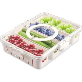 Qivine Contenedores de Almacenamiento de Frutas para Nevera, Transparentes Organizador de Refrigerador con Tapas y 4 Rejillas Drenables, Contenedores de frutas y Verduras para Refrigerador con Asa (4)