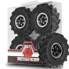 REDSPIDER 1.0 Beadlock Wheels and MUD Tires Set for 1/24 1/18 RC Crawler Car SCX24 TRX4M FCX24M FCX18 TRX4M UTB18 (Black)