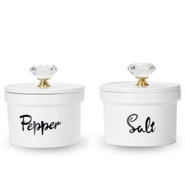 HAOTOP Salt and Pepper Bowls with Crystal Lid, 12.5 oz Ceramic Salt Pepper Container for Countertop,Farmhouse Kitchen Decor, Set of 2 (Gold)